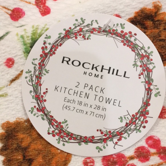 Rockhill Home Pine & Berries Christmas Holiday Kitchen Towel Set of 2 NWT cotton - Picture 4 of 9